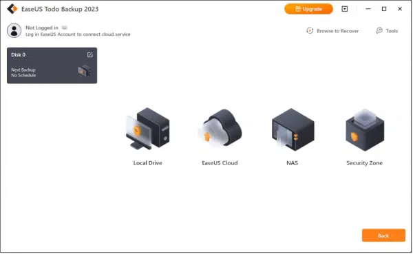 EaseUS Todo: Backup destination types.