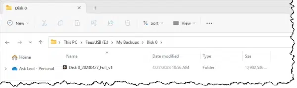 EaseUS Todo: Backups of disk 0.