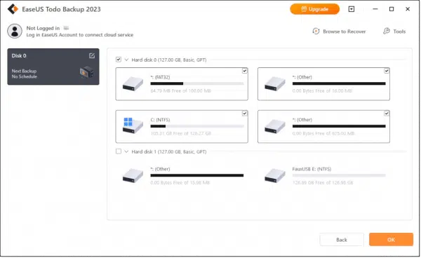 EaseUS Todo: Disk Selection