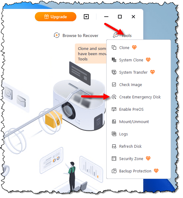 Tools menu in EaseUS Todo