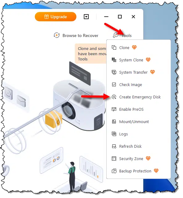 Tools menu in EaseUS Todo