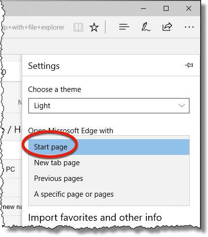 Edge's Start Page Setting