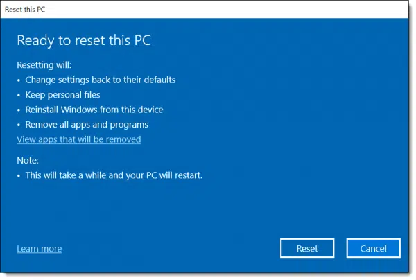 Ready to Reset summary.