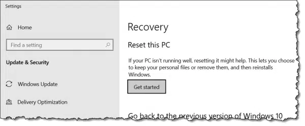 Reset this PC in Settings.