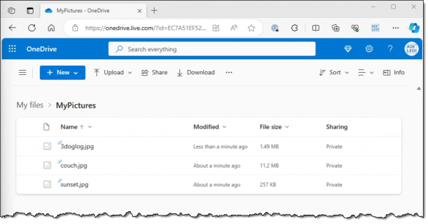 Three photos at OneDrive.com.