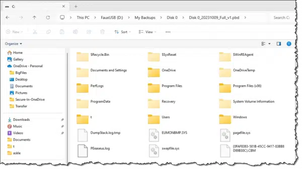 Original C: drive contained within a backup image.