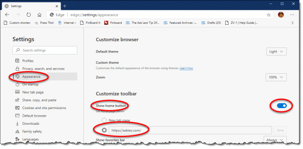 Edge appearance settings