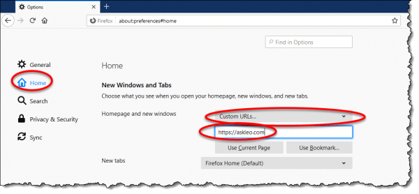 Firefox Home settings