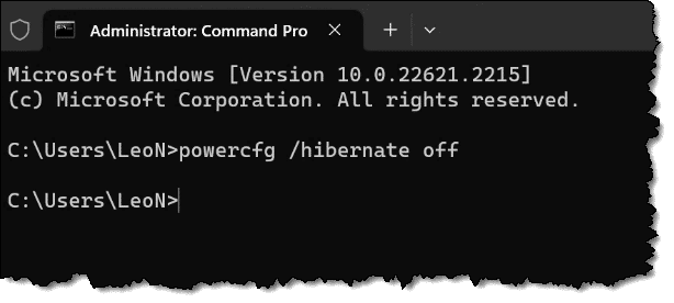 Turning off Hibernate via Command Prompt.