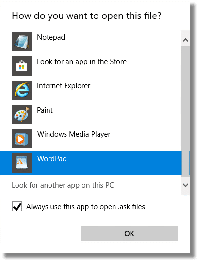 How would you like to open this file? Wordpad!