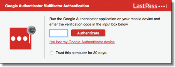 LastPass two-factor autheitcation using Google