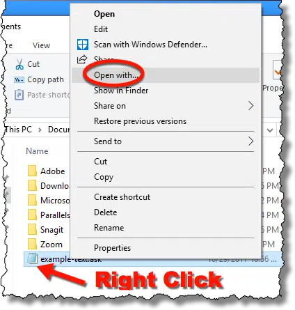 Open with... in the right click menu