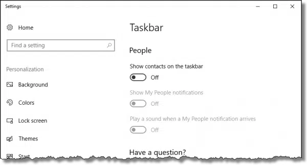 Taskbar Settings for People