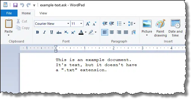 Wordpad on example file
