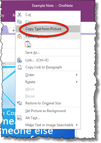 OneNote Copy Text item