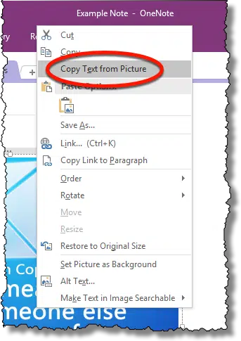 OneNote Copy Text item
