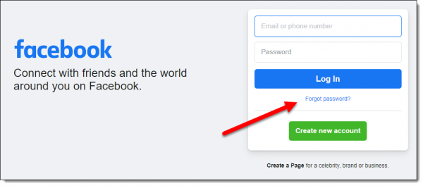 Facebook's Forgot Password? link