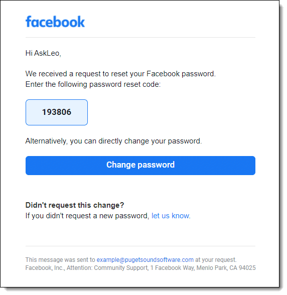 facebook account recovery code email address