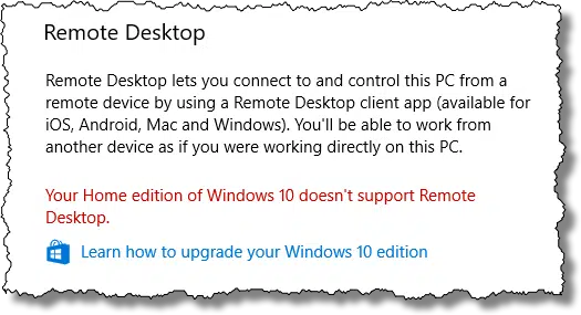Remote Desktop in Windows 10 Home