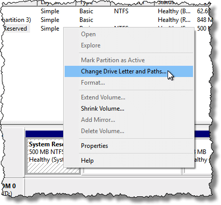 Change Drive Letter and Paths... menu item