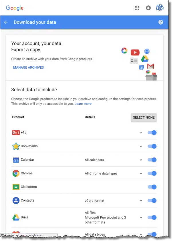Google - Download Your Data