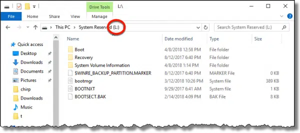 System Reserved in File Explorer