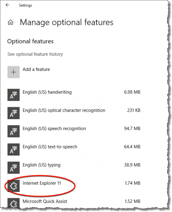 Optional features list