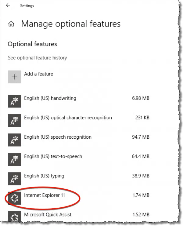 Optional features list