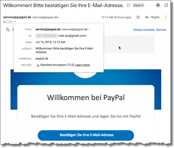 Welcome to Paypal (in German)