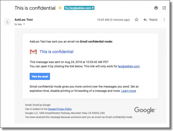 Receiving a confidential message