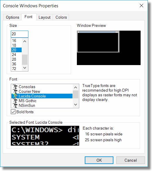 CMD Font Options