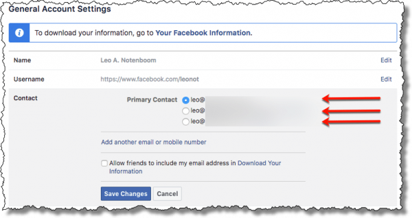 Multiple Email Addresses in Facebook