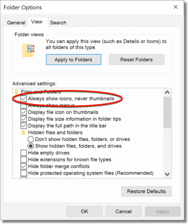Windows File Explorer Folder Options