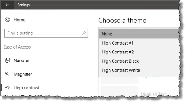 High contrast settings