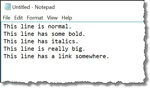 Plain text in Notepad