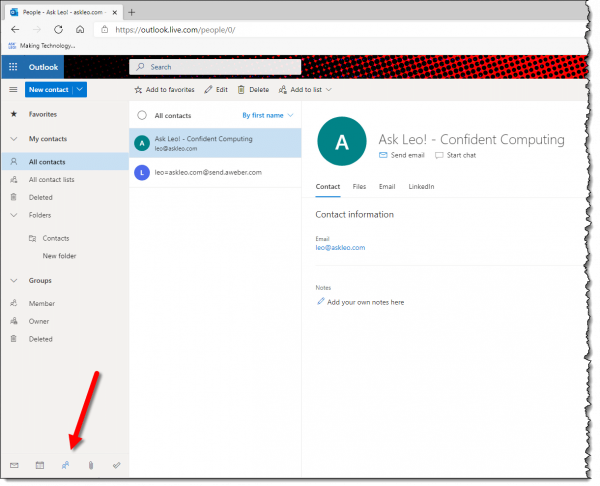 Outlook.com contacts/people icon.