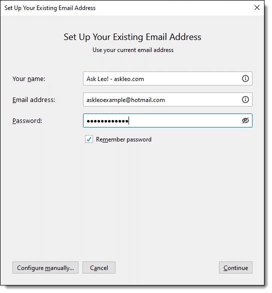 Setting up an existing email account in Thunderbird