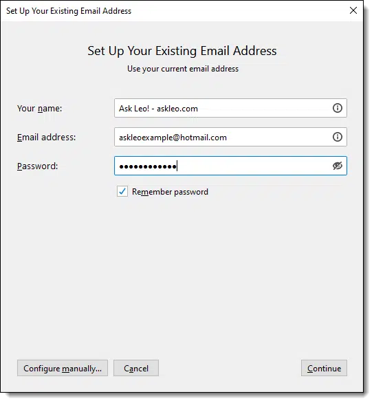 Setting up an existing email account in Thunderbird