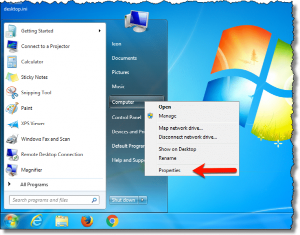Computer Properties Link in Windows 7