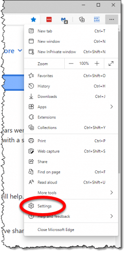 Edge dropdown menu.