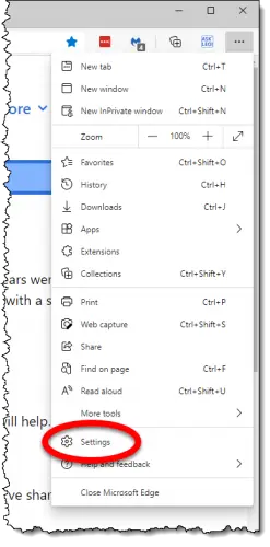 Edge dropdown menu.