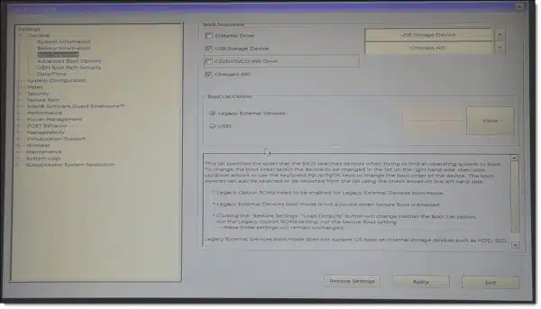 Dell UEFI/BIOS Settings page showing boot order.