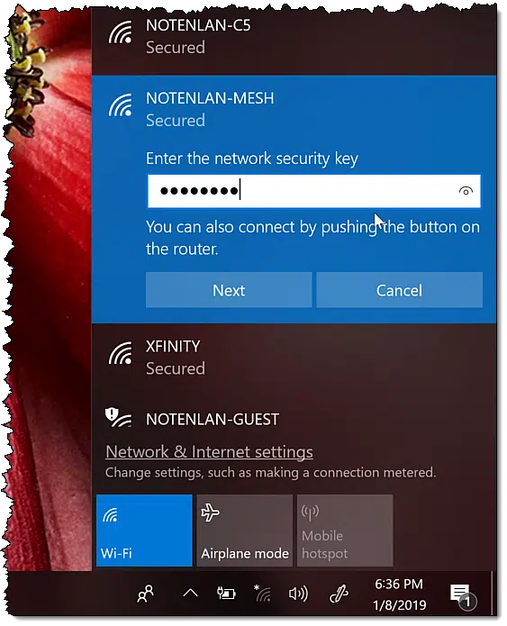 Availabl enetwork connections