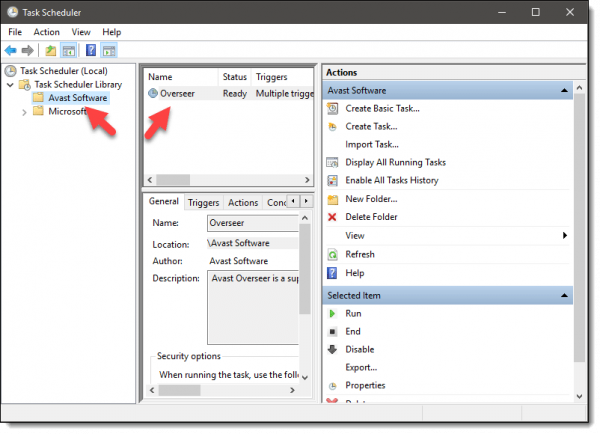 Task Scheduler showing the Overseer task