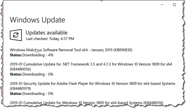 Windows Update showing available updates