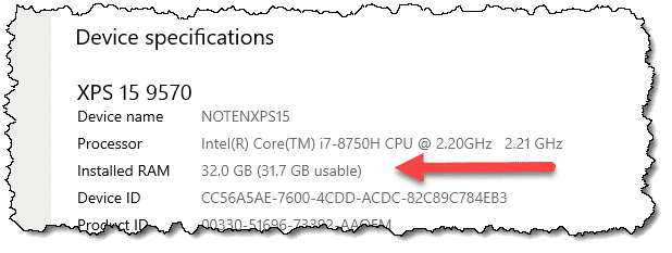 Windows System Properties showing 32GB of RAM