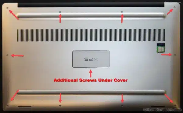 Laptop underside, showing screw locations