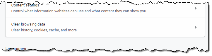 Clear browsing data link in Chrome Options