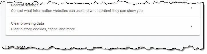 Clear browsing data link in Chrome Options