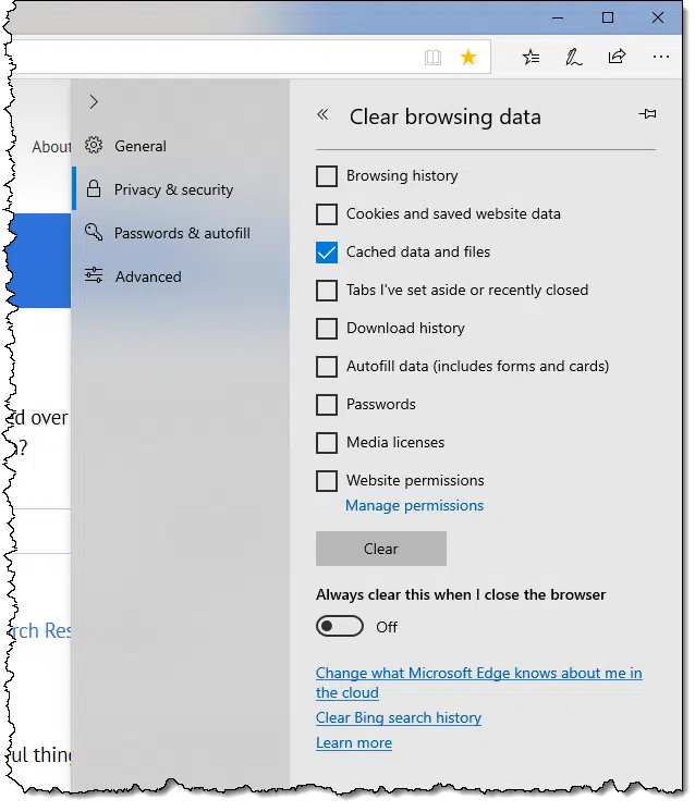 Edge: Clear selection